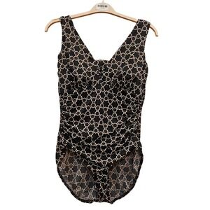 Lands End Womens One Piece Swimsuit Black Beige Pattern Size 14 D